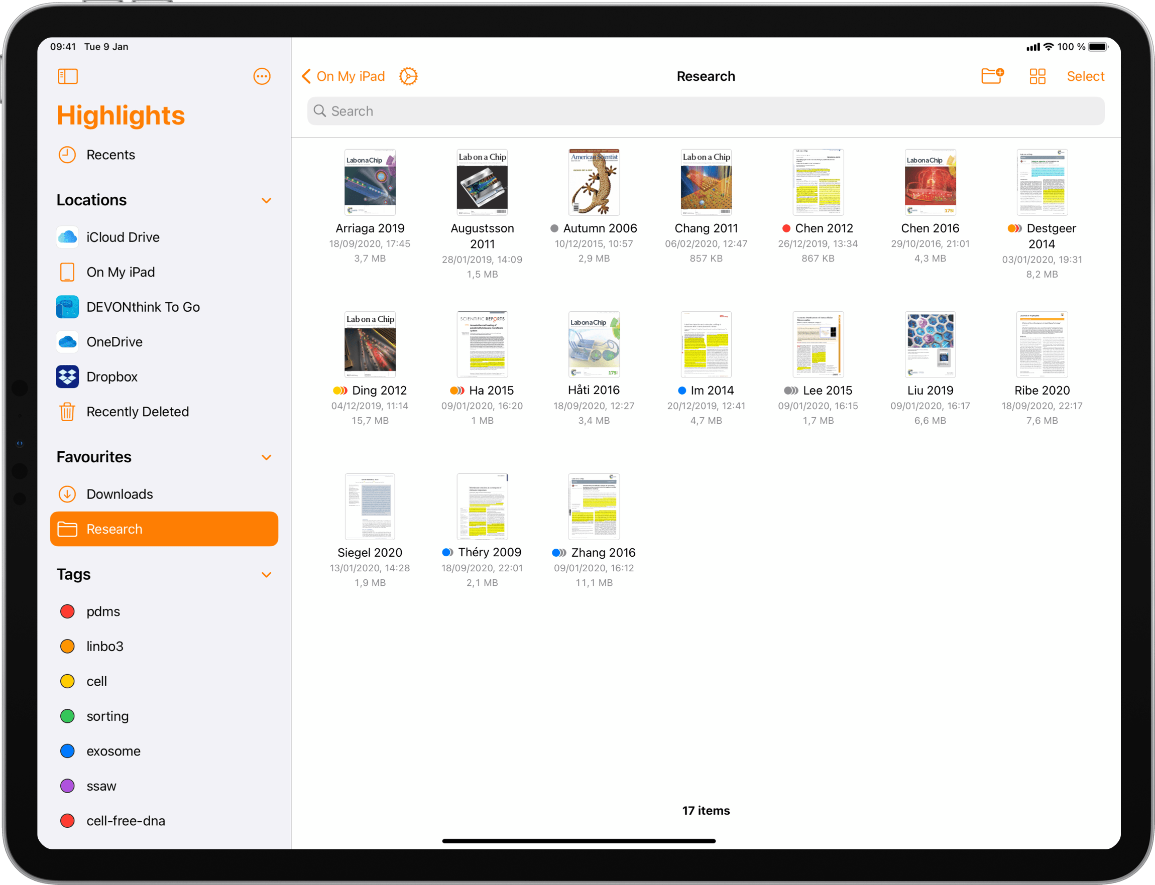 iPad displaying Highlights document browser.