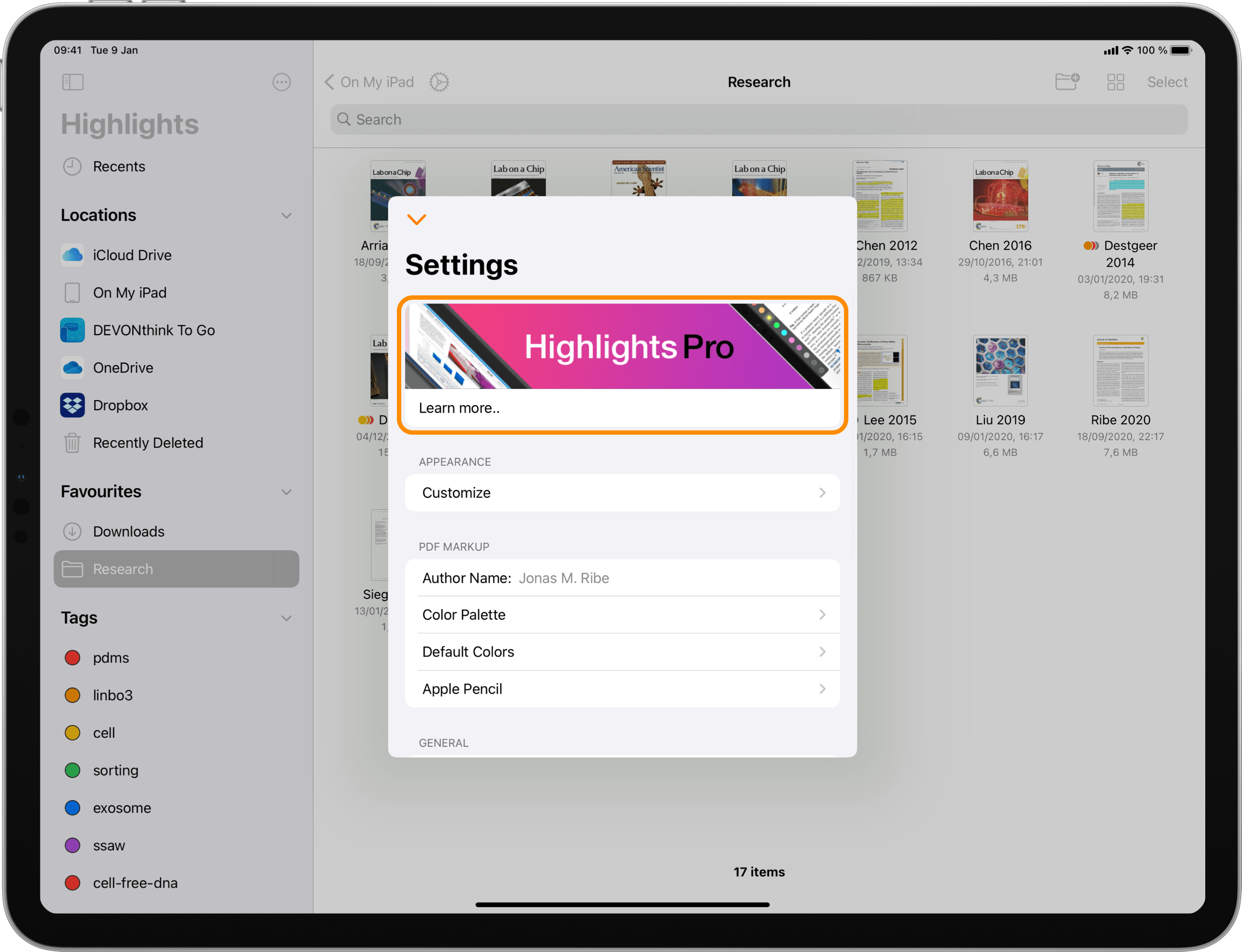 iPad displaying Highlights settings for unlocking Highlights Pro