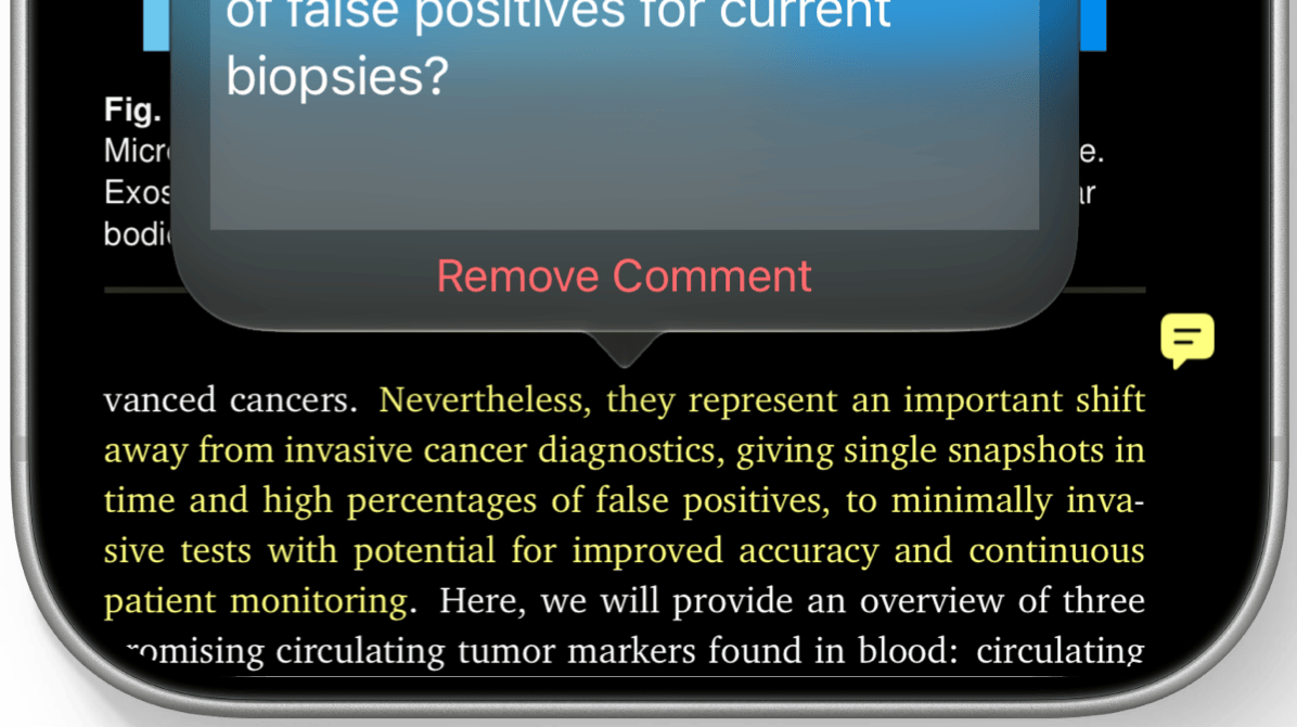 A PDF annotation in Highlights with a text bubble comment icon.