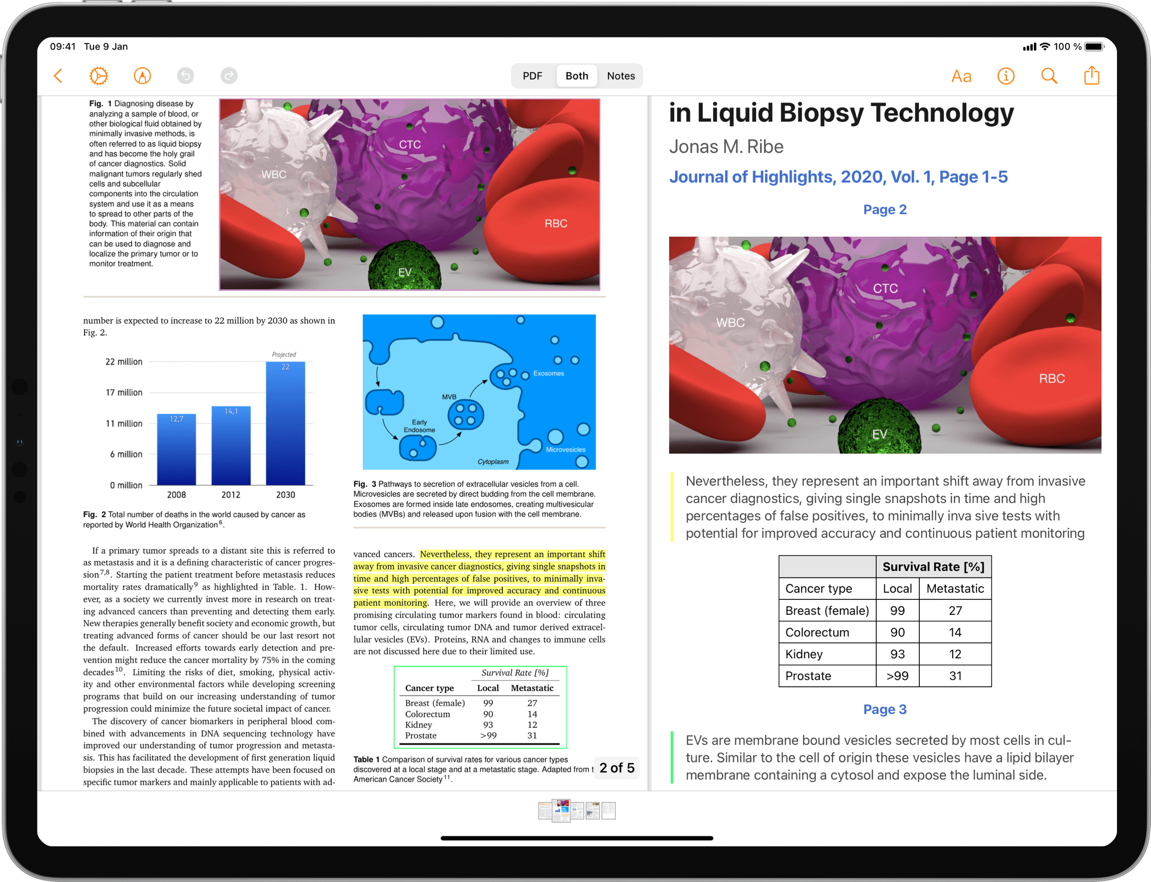 iPad displaying a PDF document open in Highlights