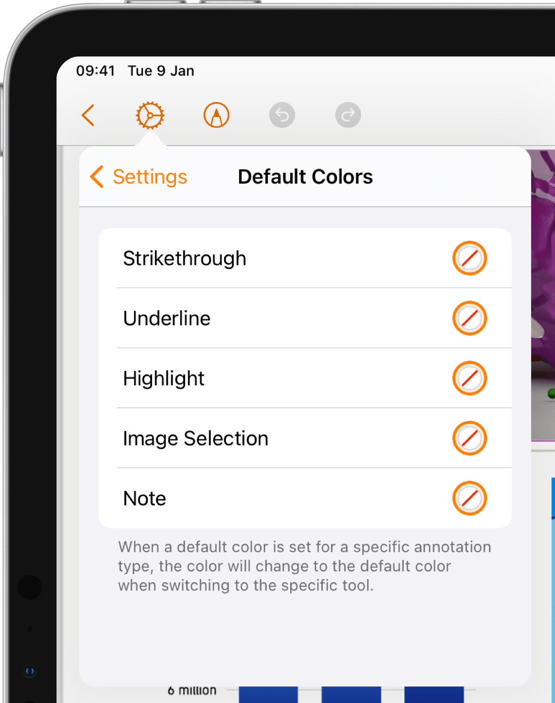 Document settings popover with the default colors set to none