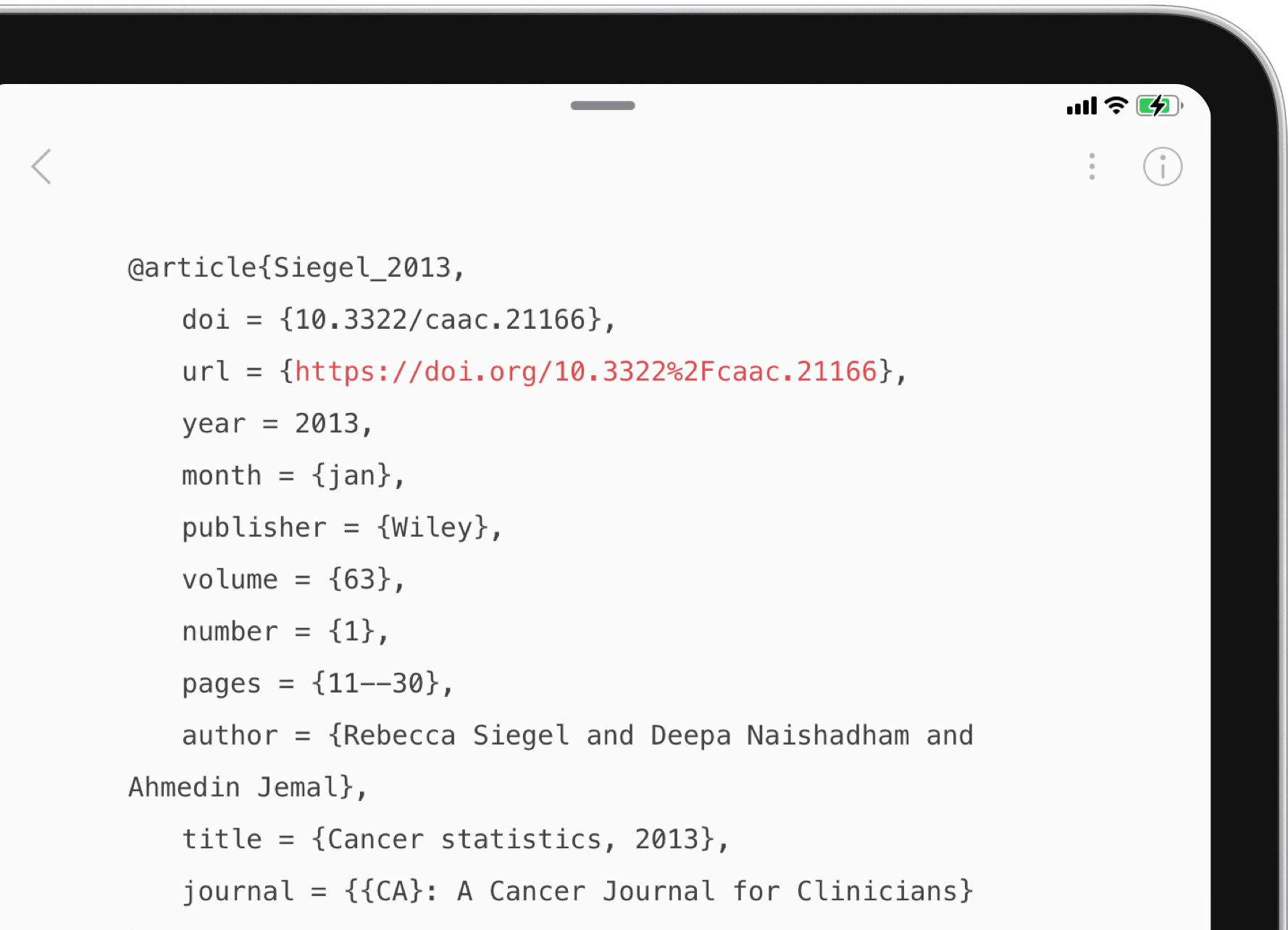 BibTeX reference pasted in a text editor