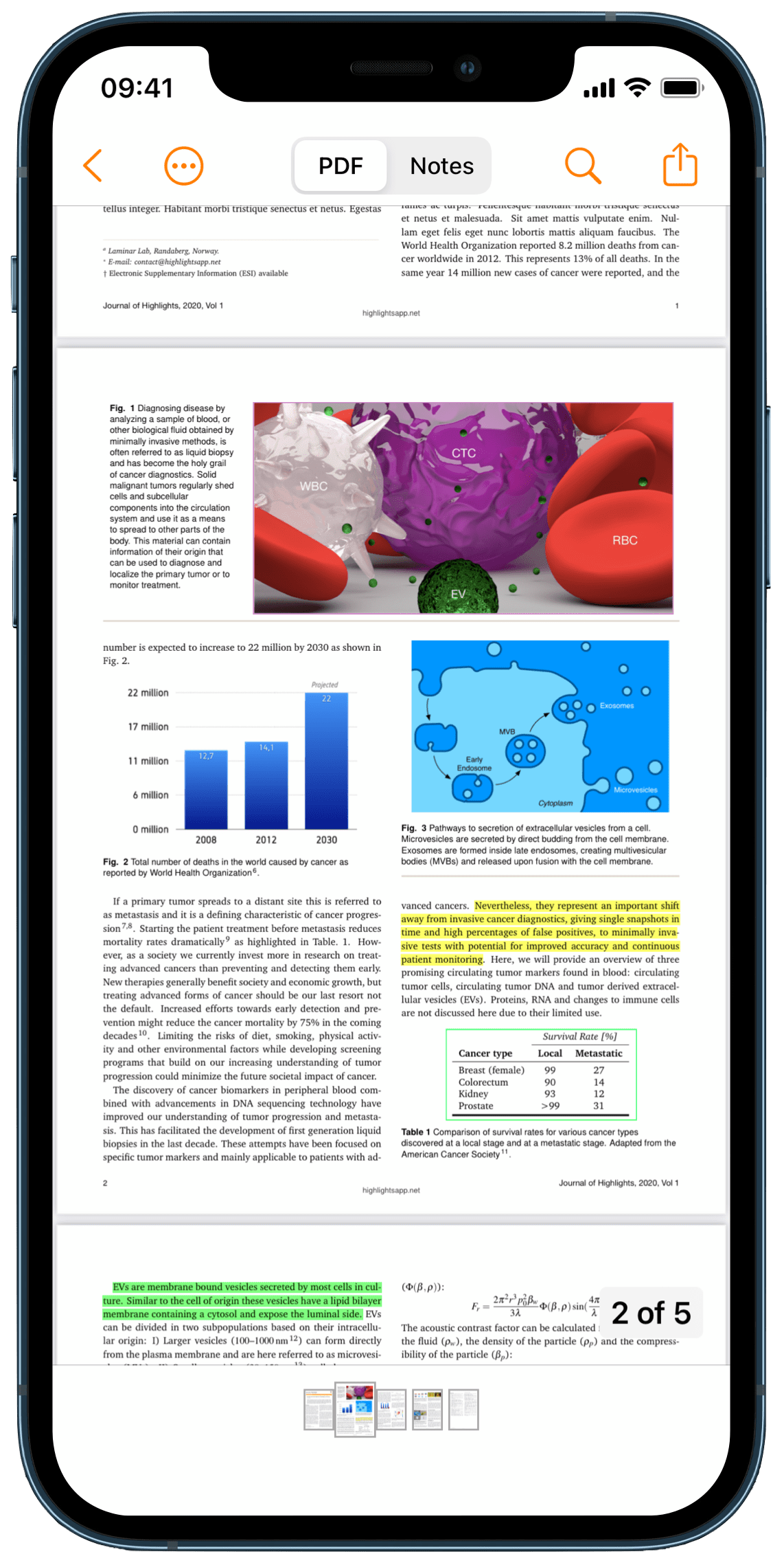 iPhone displaying a PDF document open in Highlights