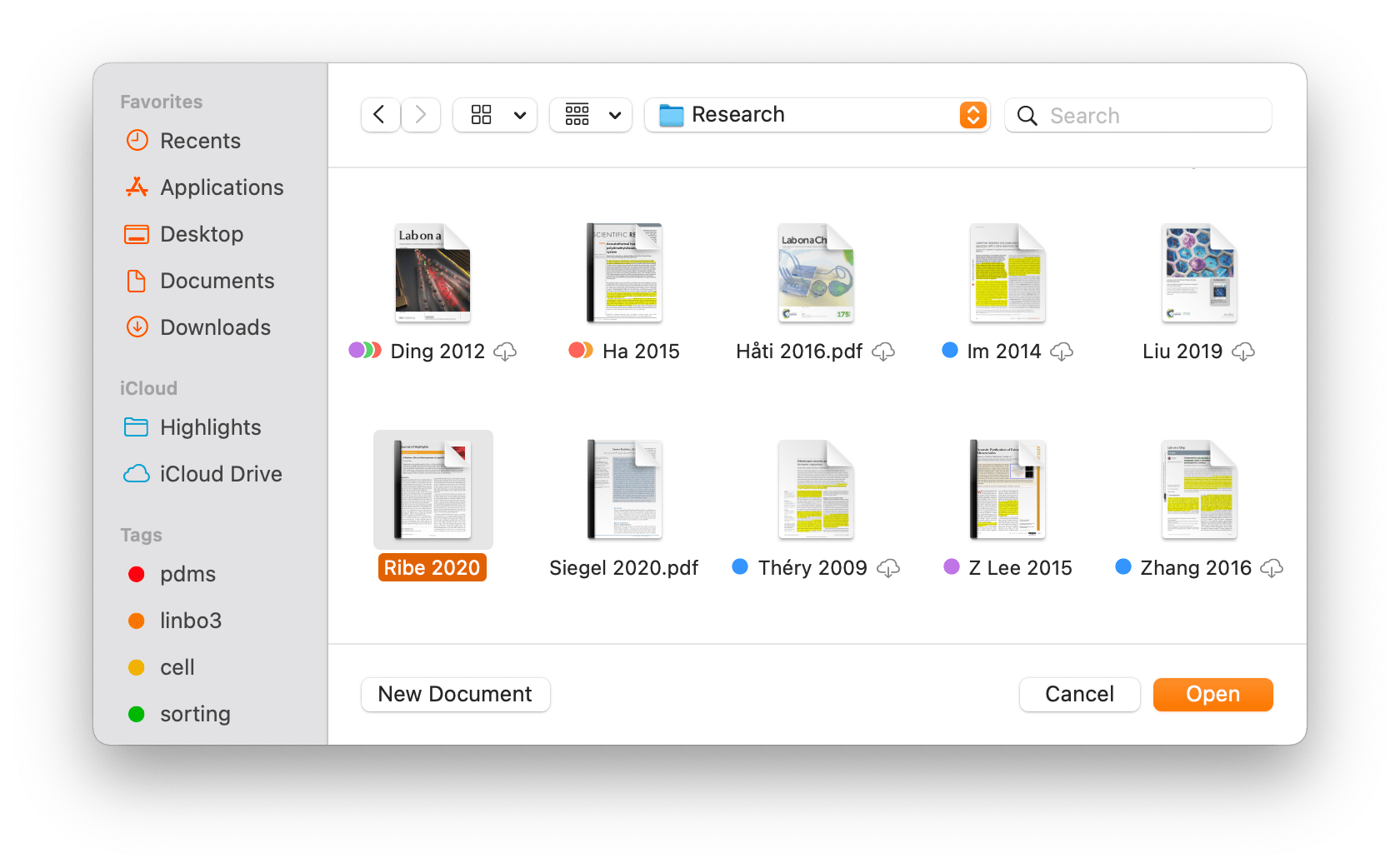 Window for opening PDF file in Highlights on macOS 11 Big Sur